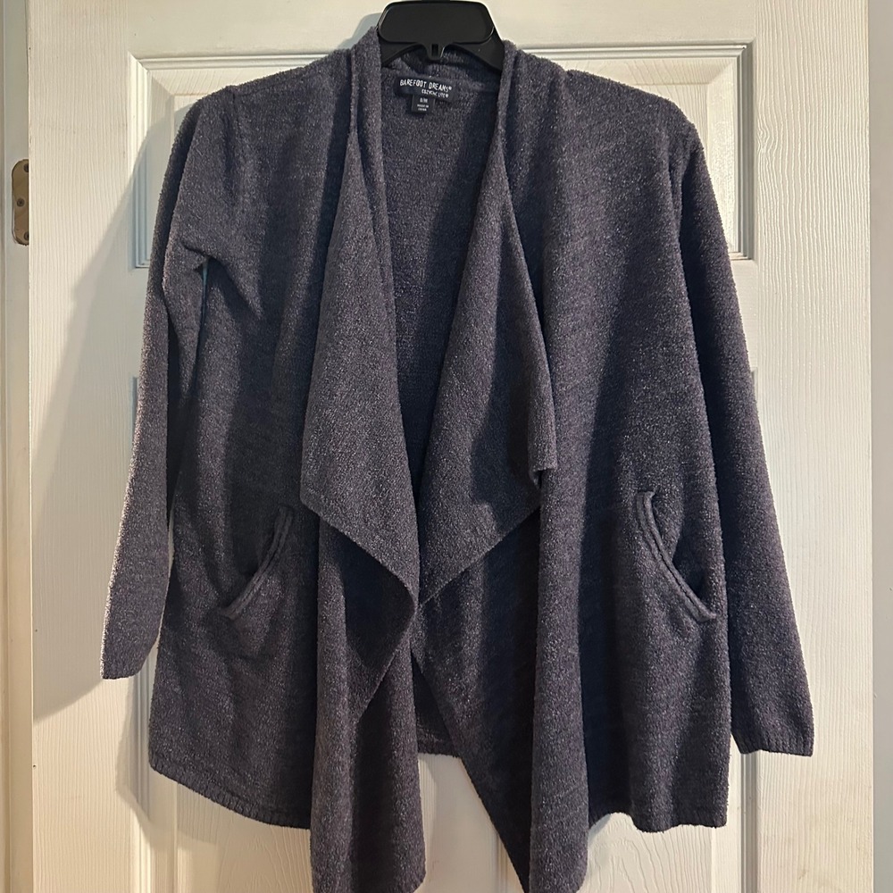 Barefoot Dreams CozyChic Lite Gray Cardigan Sweater Open Front S/M‎ Women's